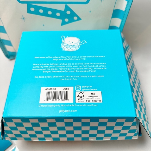 Authentic Jellycat Diner FAO Schwarz Playful Set Hamburger Box and Stickers - Picture 6 of 9